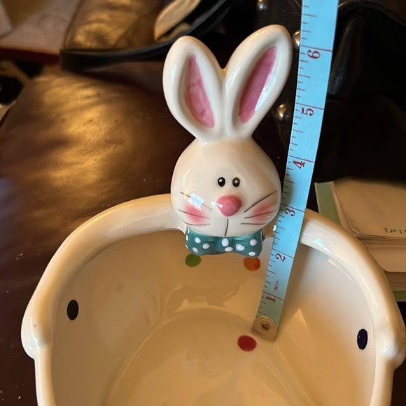 Easter Bunny 3-D White Polka Dot Bow Tie Candy Trinket Bowl Dish - Picture 15 of 15